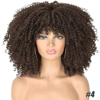 African Small Curly Hair Explosion Head Black Chemical Fiber Wig Full Head Set