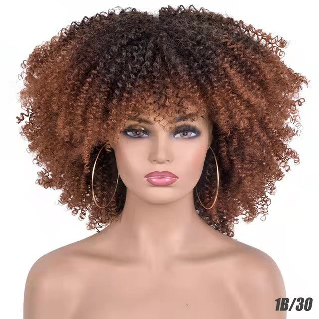 African Small Curly Hair Explosion Head Black Chemical Fiber Wig Full Head Set