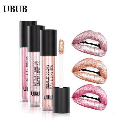 12 Colors Glitter Metallic Lip Gloss Matte Waterproof Lip Stick