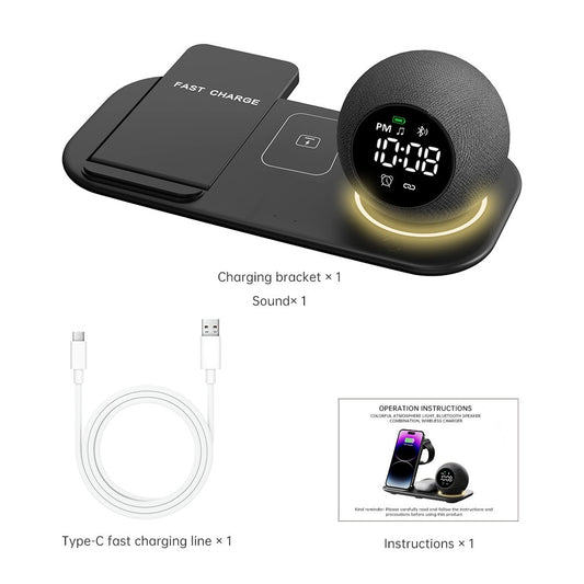 6 in 1 mobile phone watch headphones wireless charging clock alarm Bluetooth speaker night light