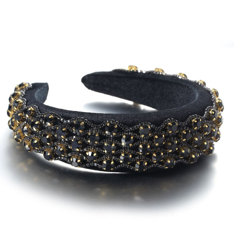 Full inlaid rhinestone fashionable wide edged solid color sponge head hoop