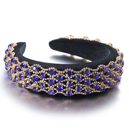 Full inlaid rhinestone fashionable wide edged solid color sponge head hoop