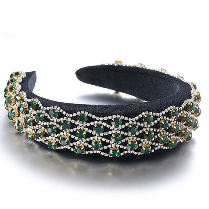 Full inlaid rhinestone fashionable wide edged solid color sponge head hoop