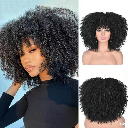 African Small Curly Hair Explosion Head Black Chemical Fiber Wig Full Head Set