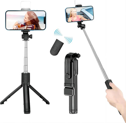 Selfie Stick with Fill Light Extendable Selfie Stick Tripod with Wireless Remote and phone holder