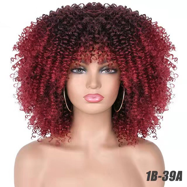 African Small Curly Hair Explosion Head Black Chemical Fiber Wig Full Head Set