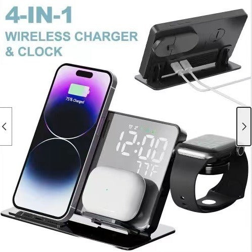 15W Four in One Wireless Charging Clock LED Digital Display Alarm Clock