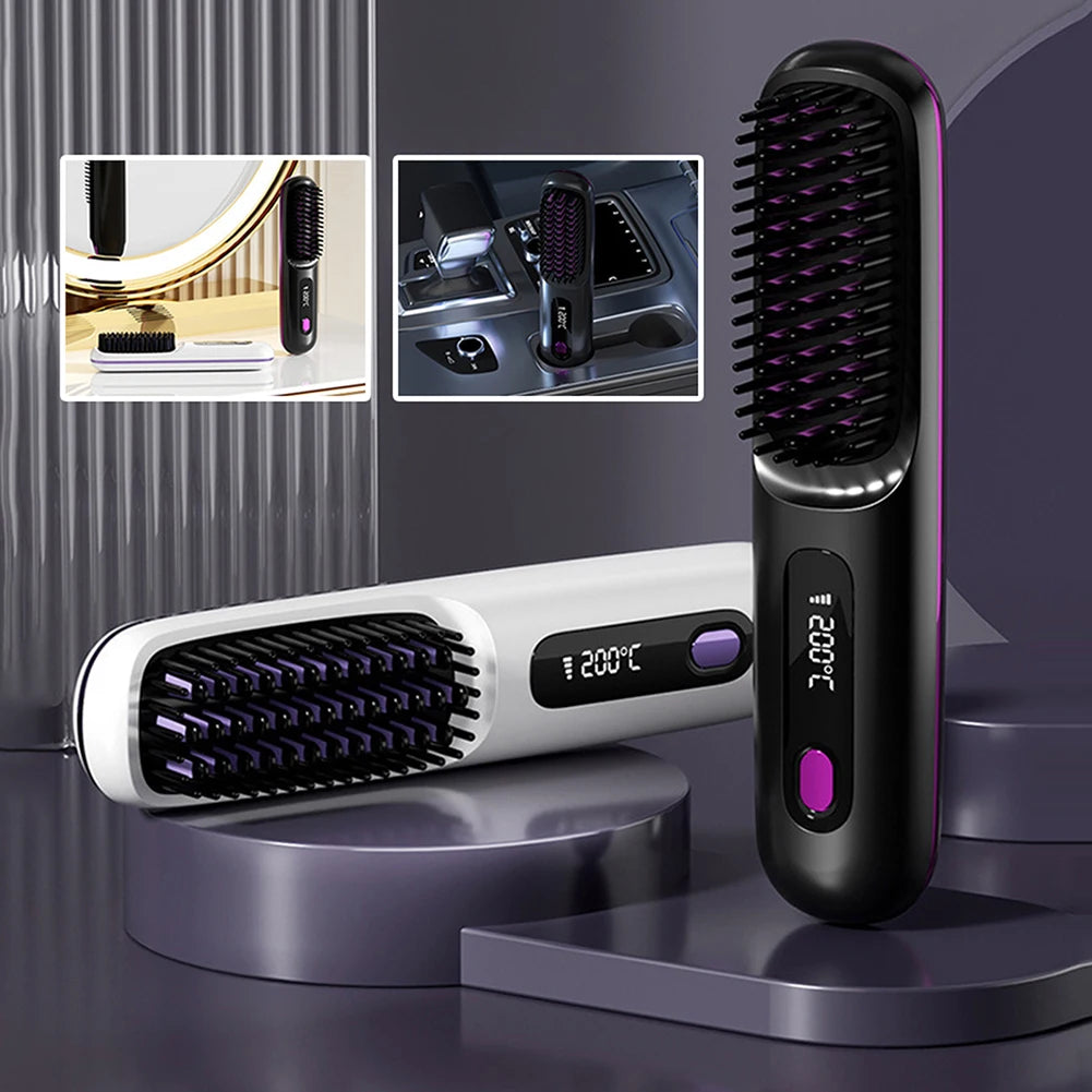 LCD wireless straightening comb rechargeable ceramic electric comb