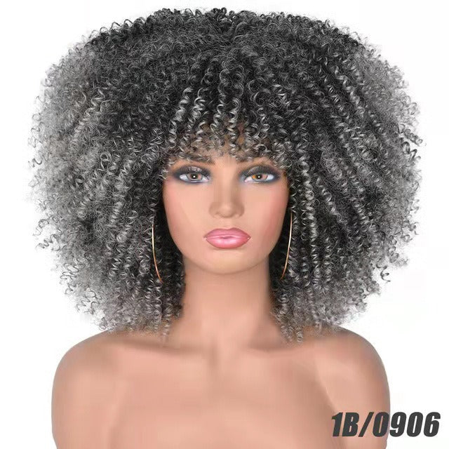 African Small Curly Hair Explosion Head Black Chemical Fiber Wig Full Head Set