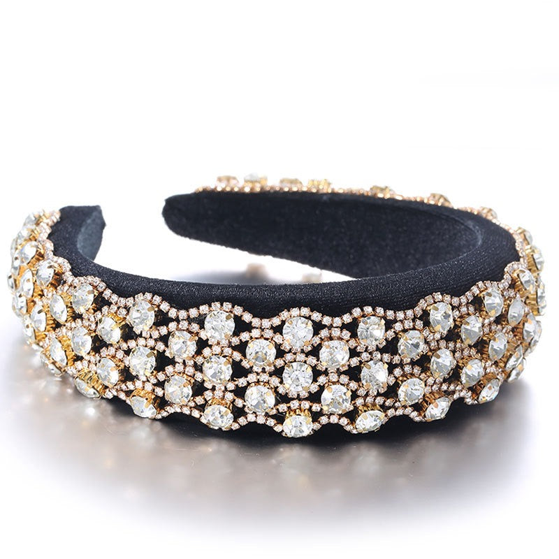 Full inlaid rhinestone fashionable wide edged solid color sponge head hoop