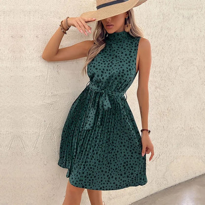 NEW POLKA DOT SLEEVELESS PLEATED DRESS