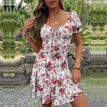 SUMMER RUFFLE PUFF SLEEVE MIDI WOMEN DRESSES