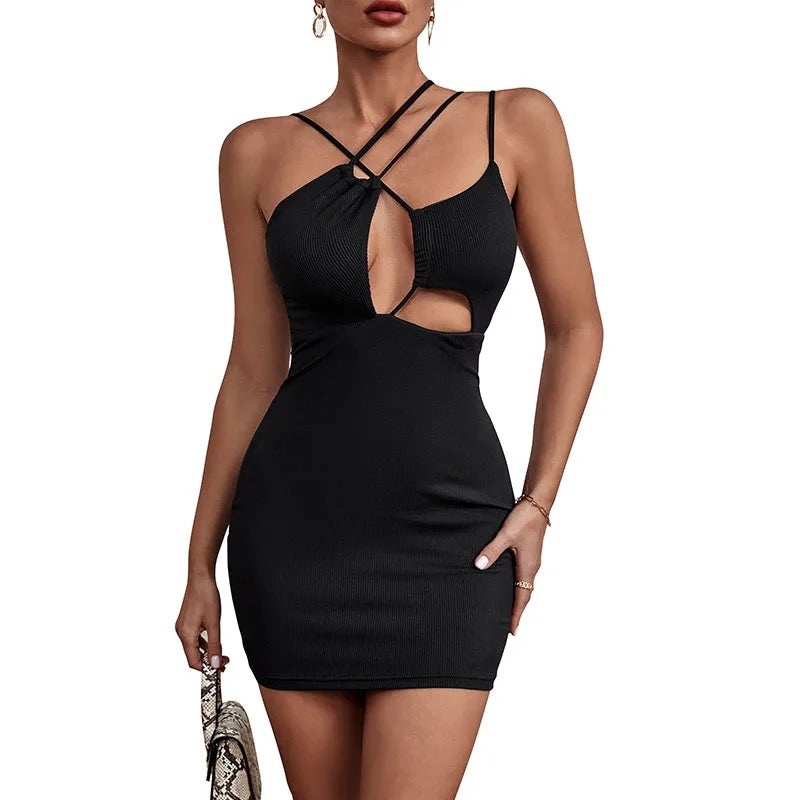 SEXY CLUB DRESSES TREND BLACK HOLLOW OUT MINI BODYCON