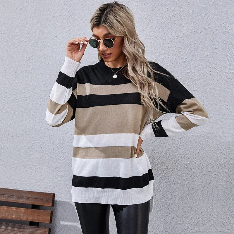 FASHION STRIPPED PULLOVER FOR WOMEN