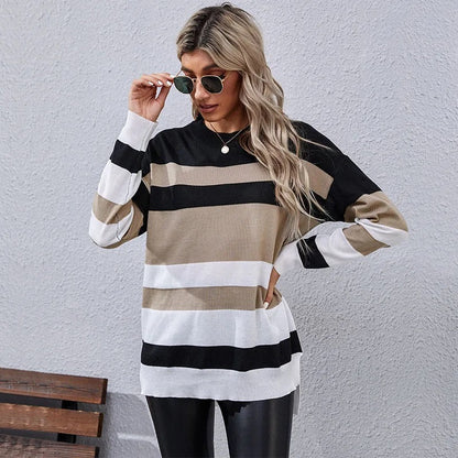 FASHION STRIPPED PULLOVER FOR WOMEN