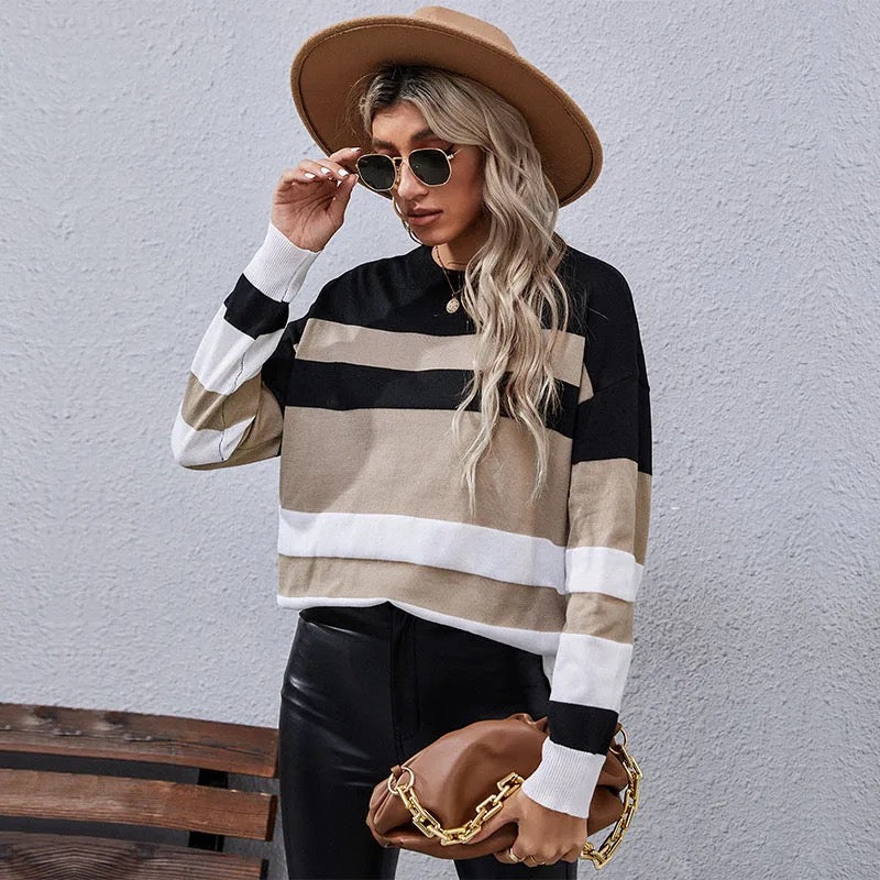 FASHION STRIPPED PULLOVER FOR WOMEN