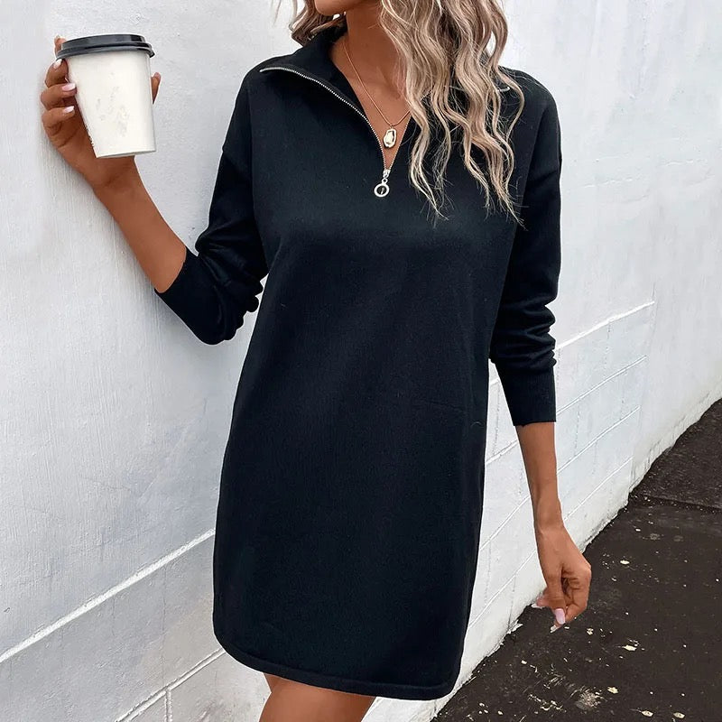 LONG SLEEVE PULLOVER HALF ZIP MINI DRESS