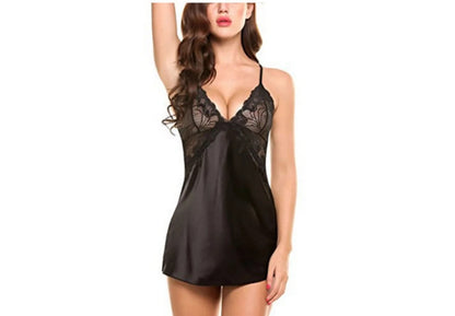 TWO PIECES (2 PCs) SEXY SLEEPWEAR CAMI DRESS DEEP V NECK