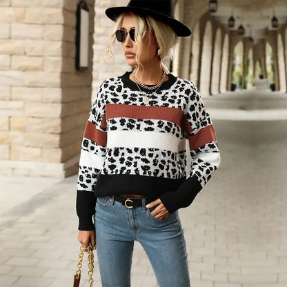 LADIES BLOCK PATCHWORK LONG SLEEVE KNIT