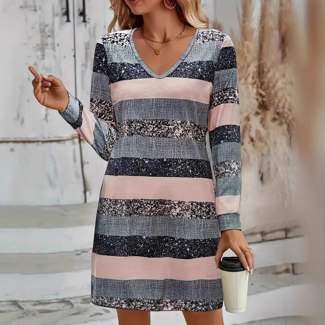 Fashion Striped Print Short Dress