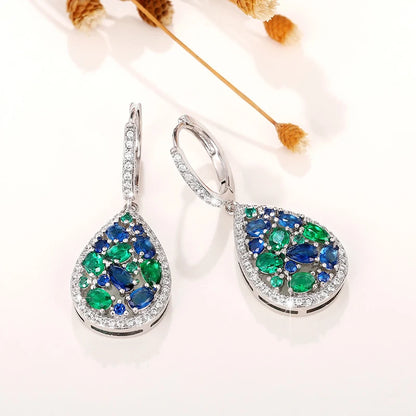 Vintage Women Drop Earrings with Blue/Green Cubic Zirconia