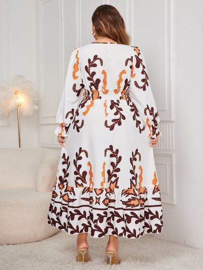 Honey Plus Size Printed Surplice Flounce Sleeve Dress - KADAUT