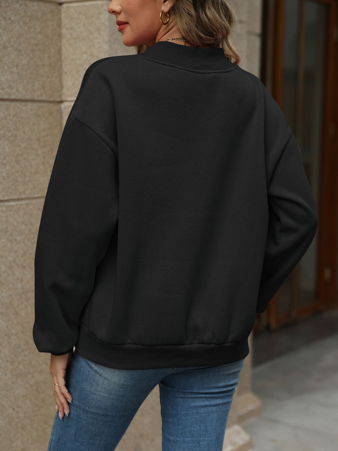 V-Neck Long Sleeve Dropped Shoulder Sweatshirt