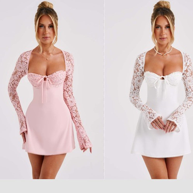 Fashion Corset Lace Long Sleeve Dress Sexy