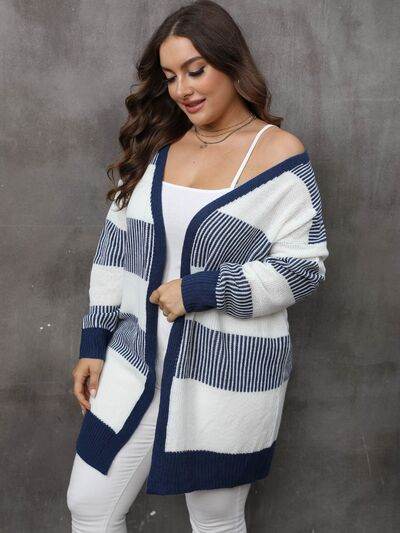 Plus Size Open Front Long Sleeve Cardigan - KADAUT