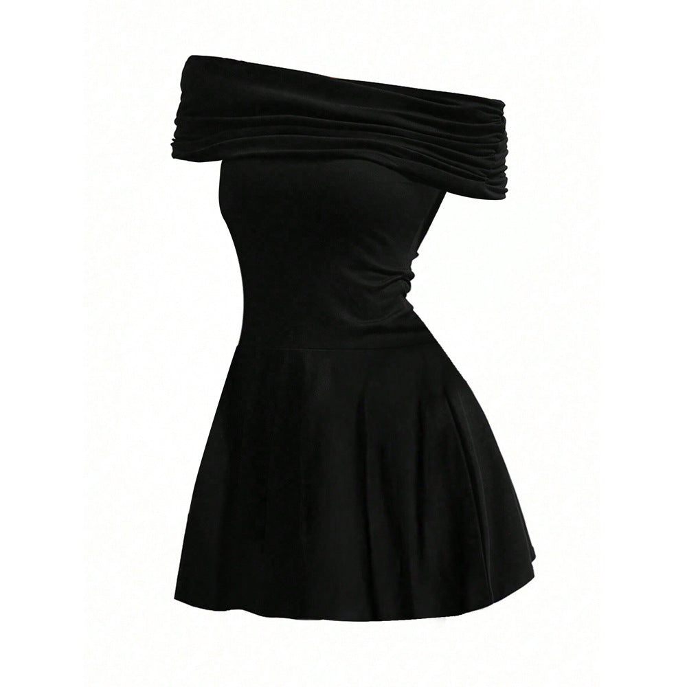 Off-neck High Waist Skirt Fashion Dress