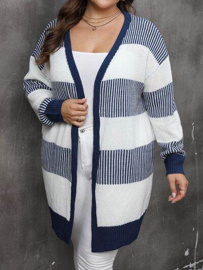 Plus Size Open Front Long Sleeve Cardigan - KADAUT