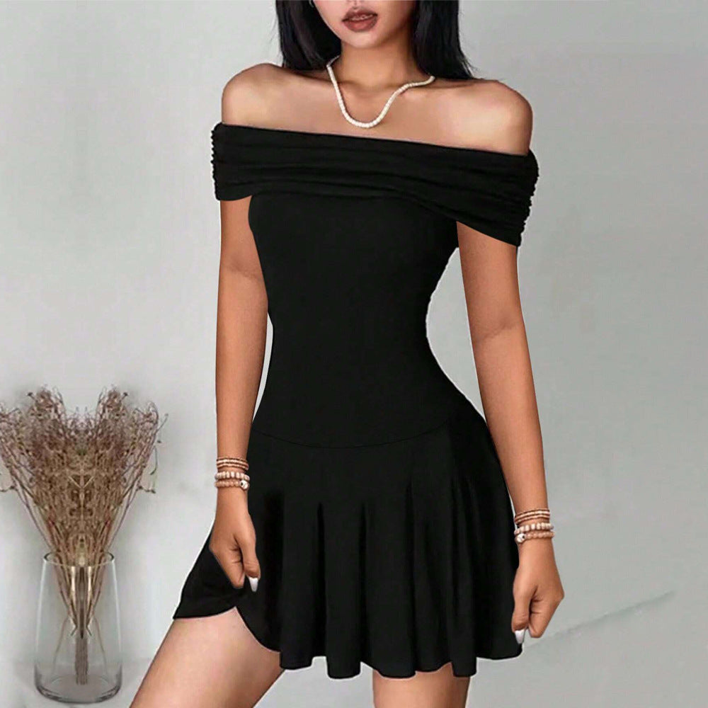 Off-neck High Waist Skirt Fashion Dress